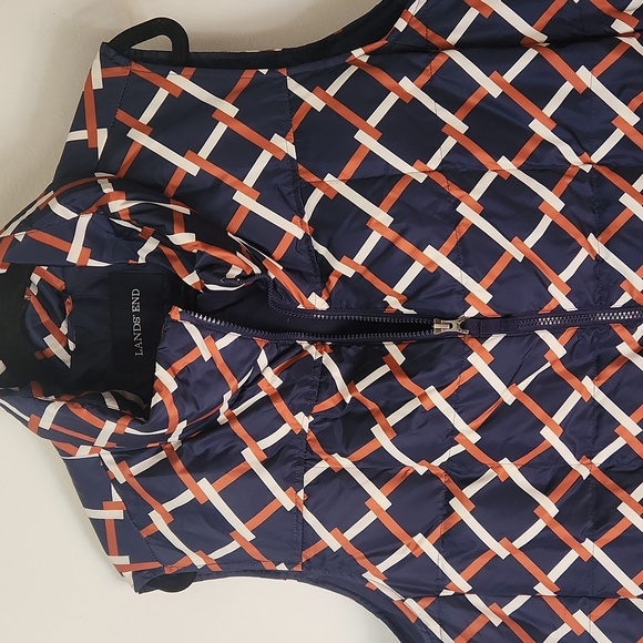 Land's End Blue Brown White Geo Check Sleeveless Full Zip Down Puffer Vest 2x - Picture 3 of 8